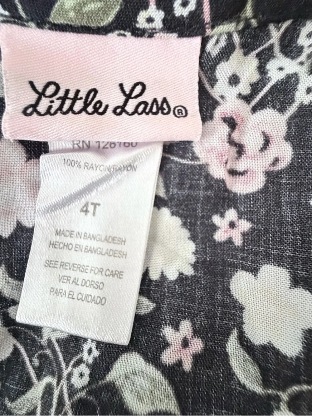 Little Lass Black Floral Button-Front Dress with Pink & White Blossoms
